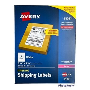 NEW Avery Laser Printer White 5126 Shipping Labels, 100 Sheets, 200 Labels